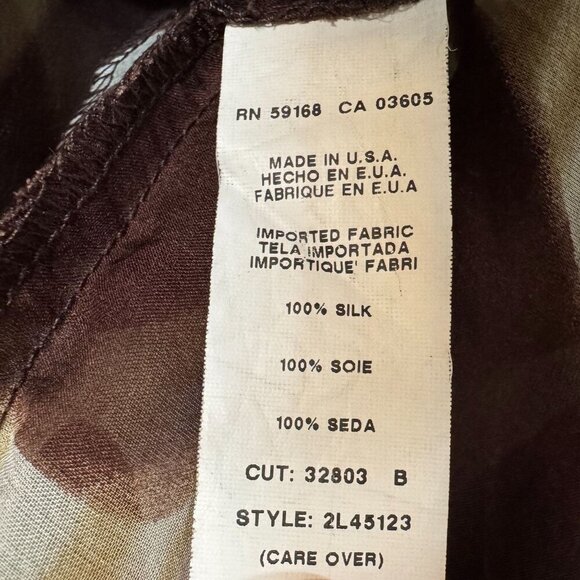 90s Vintage Karen Kane 100% Silk Brown Giraffe Print Ballon Sleeve Blouse Size M - Picture 11 of 12